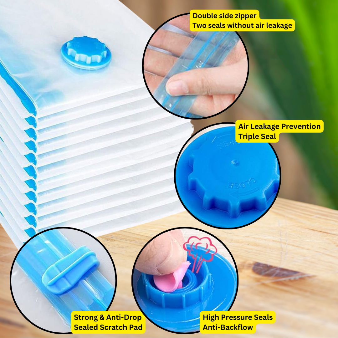 VIROSA Vacuum Storage Bags – Set of 6 Medium Compression Bags – Reusable Space Saver for Duvets, Bedding, Curtains, Pillows & Towels – Double Zip & Secure Valve