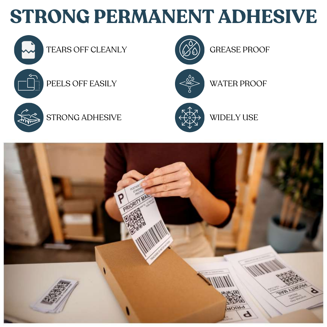 VIROSA 500 Pack 4x6 Inch Thermal Shipping Labels – Fanfold Direct Thermal Printer Paper with Permanent Adhesive – Commercial Grade White Labels for Amazon, Royal Mail, FedEx, DPD & More