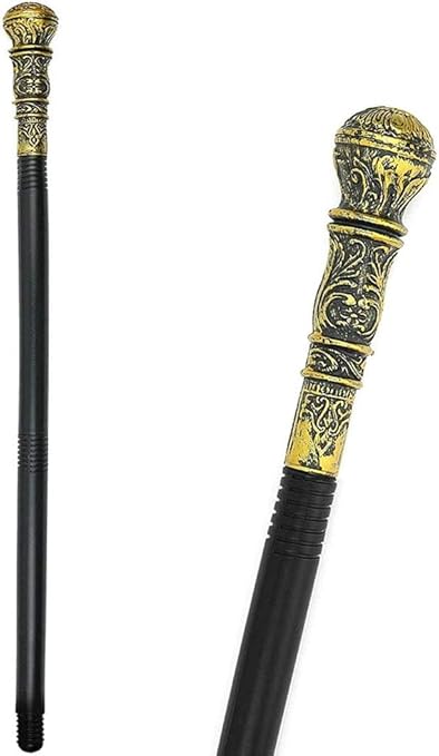 VIROSA Black Victorian Costume Cane – Fancy Dress Walking Stick Prop for Adults & Kids | Rich Gentleman Accessory for Halloween, Theatre, Parties & Role Play