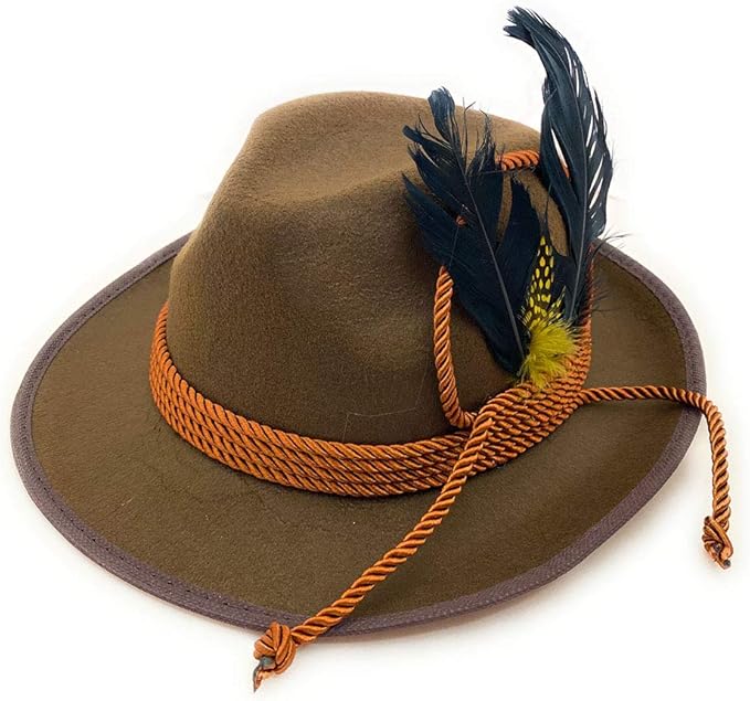 RKK Enterprise Limited Deluxe Oktoberfest Hat – Brown German Alpine Fedora with Feather – One Size – Ideal for Fancy Dress Accessory, Oktoberfest, World Book Week Outfit