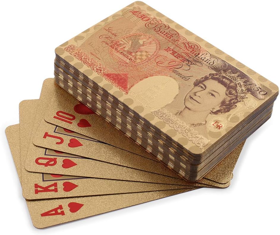 50 Pound Playing Cards: 24k Carat Gold Plated Poker Cards with Deluxe Wooden Gift Box