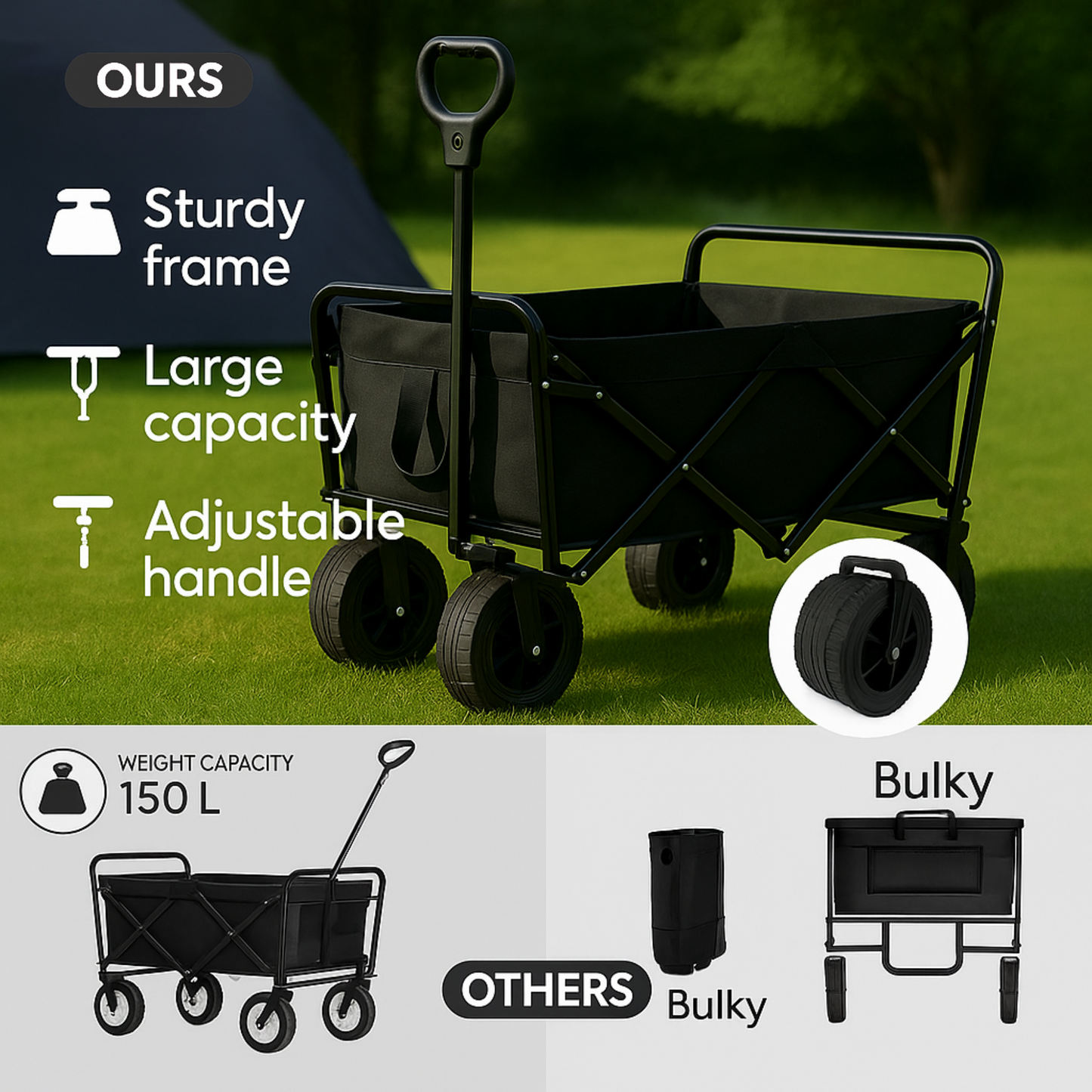 VIROSA 200L Wagon Trolley with Thick Tyres – Heavy Duty Foldable Utility Cart