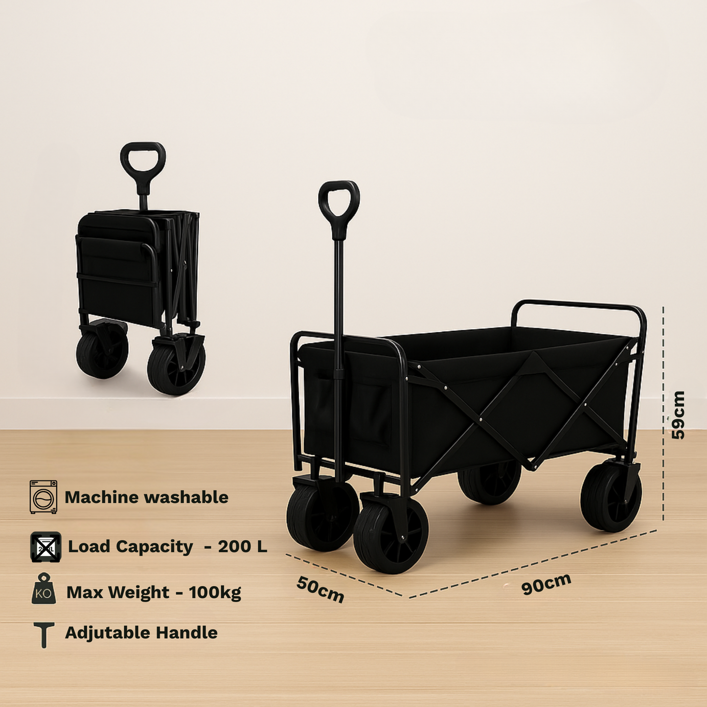 VIROSA 200L Wagon Trolley with Thick Tyres – Heavy Duty Foldable Utility Cart
