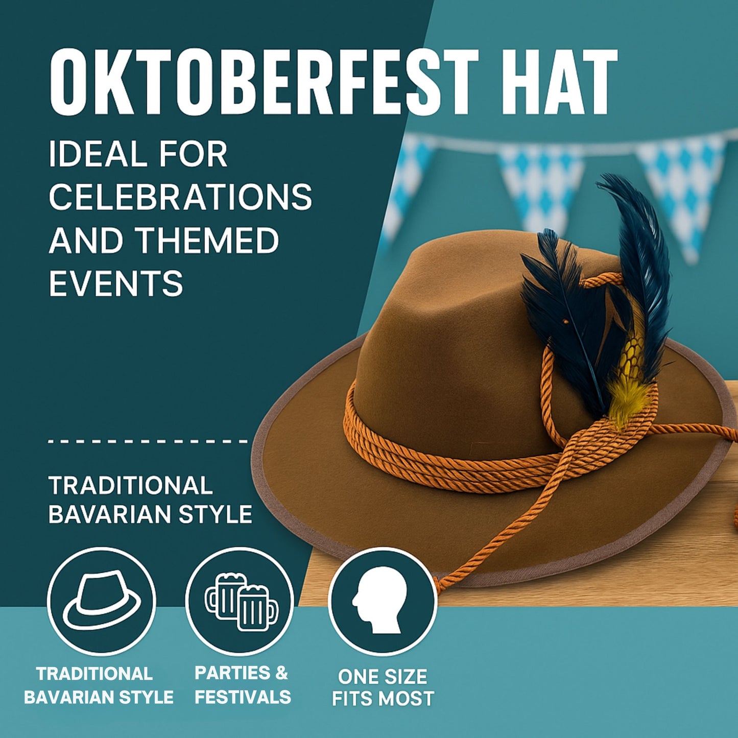 RKK Enterprise Limited Deluxe Oktoberfest Hat – Brown German Alpine Fedora with Feather – One Size – Ideal for Fancy Dress Accessory, Oktoberfest, World Book Week Outfit