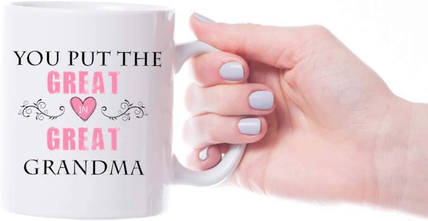 VIROSA Great Grandma Mug – You Put The Great in Great Grandma – Cute Gift from Grandchildren – Birthday, Mother’s Day, Christmas Present – 11oz White Ceramic Coffee Cup
