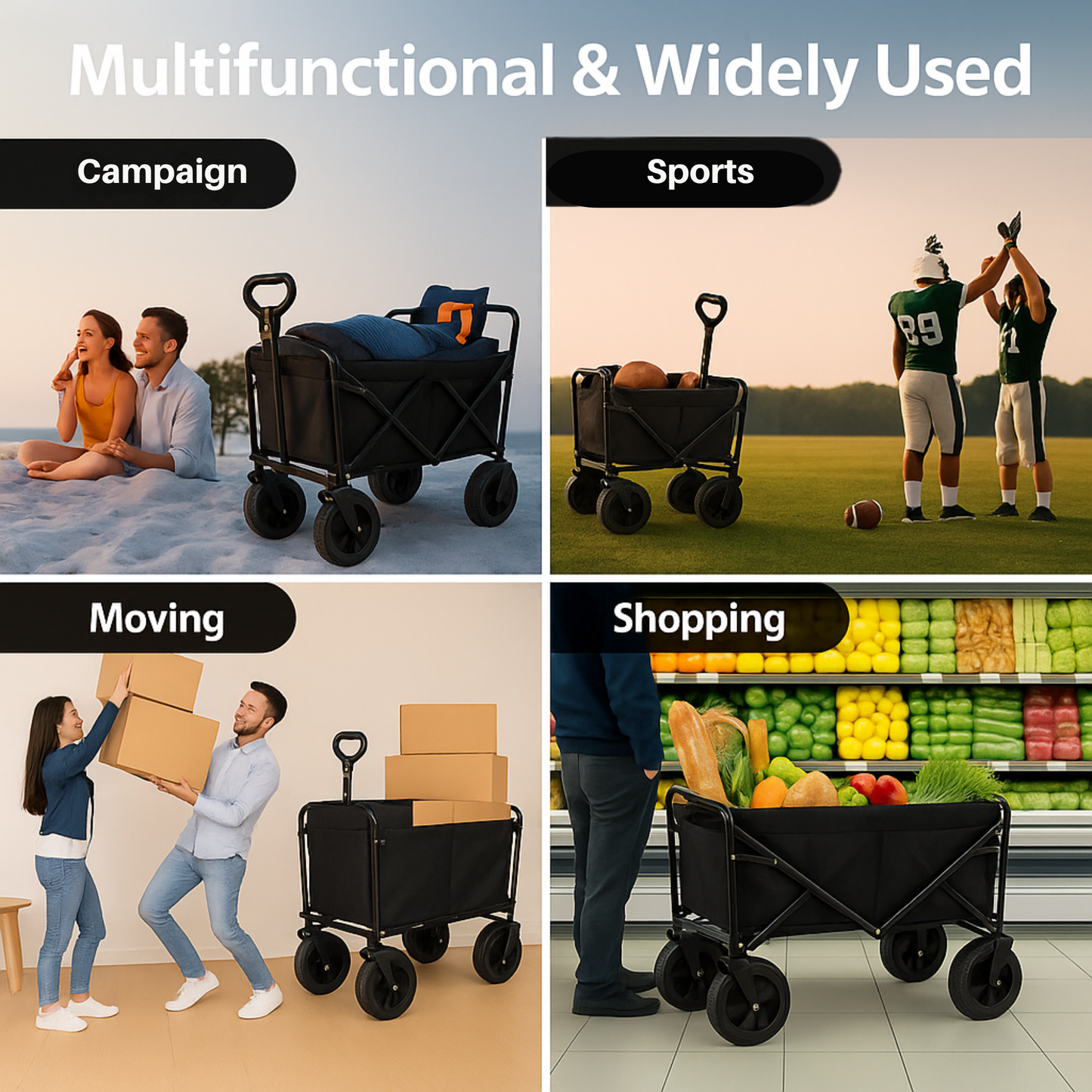 VIROSA 120L Wagon Trolley with Thin Tyres – Foldable Outdoor Utility Cart