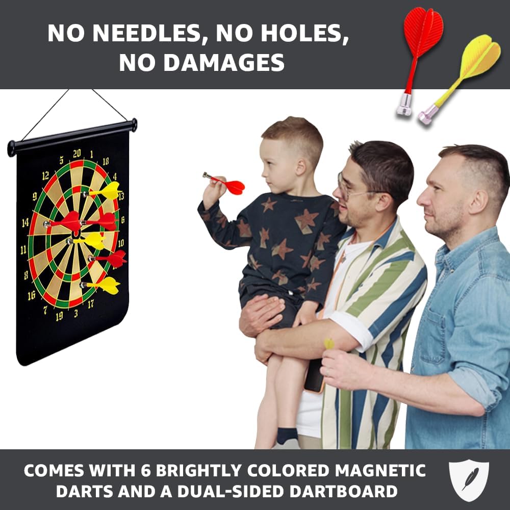 VIROSA Magnetic Safe Dartboard for Kids – 38cm/15" Hanging Roll-Up with 6 Darts | Double-Sided Indoor & Outdoor Game Set for Family Fun, Adults & Kids Gift