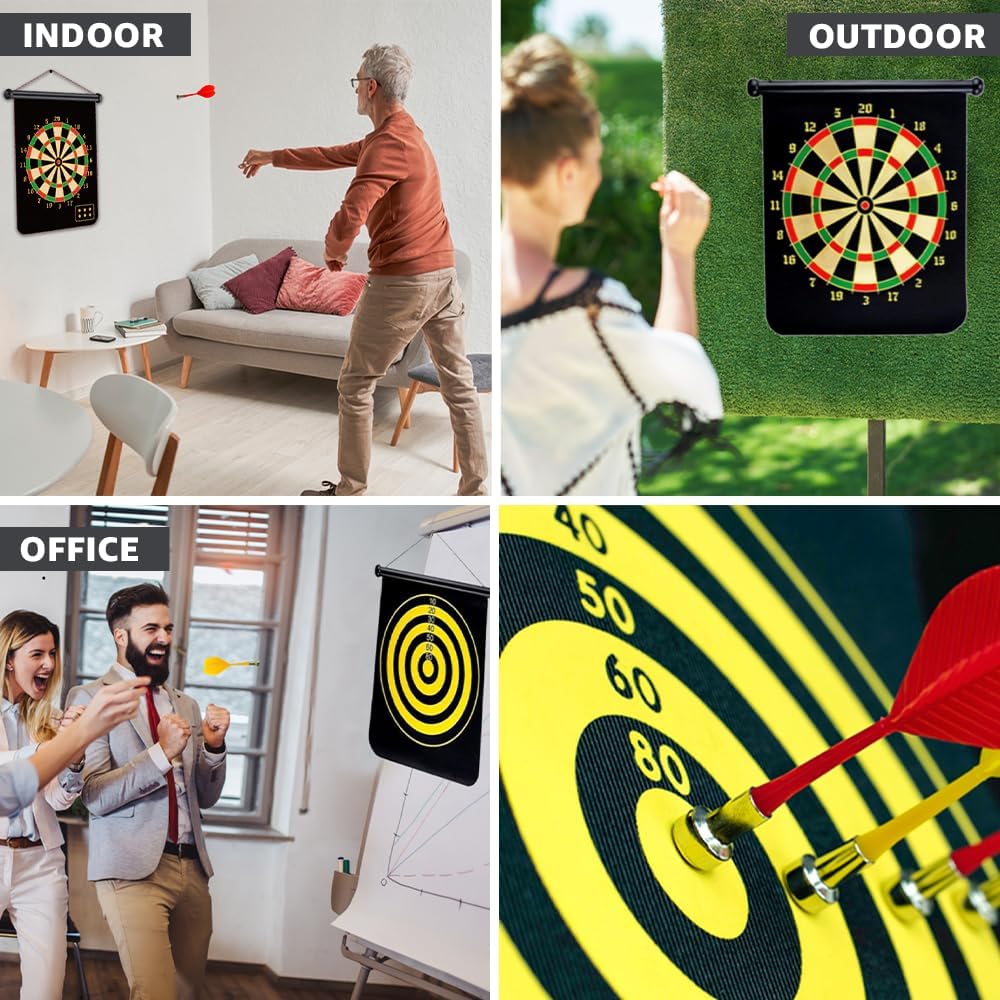 VIROSA Magnetic Safe Dartboard for Kids – 38cm/15" Hanging Roll-Up with 6 Darts | Double-Sided Indoor & Outdoor Game Set for Family Fun, Adults & Kids Gift