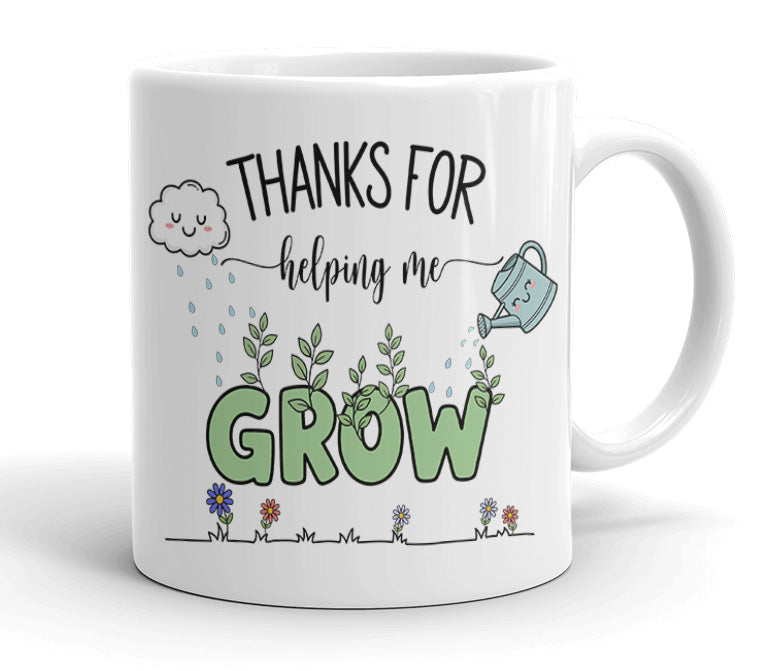VIROSA Teacher Mug – “Thanks for Helping Me Grow” – Cute Thank You Gift from Students (11oz)