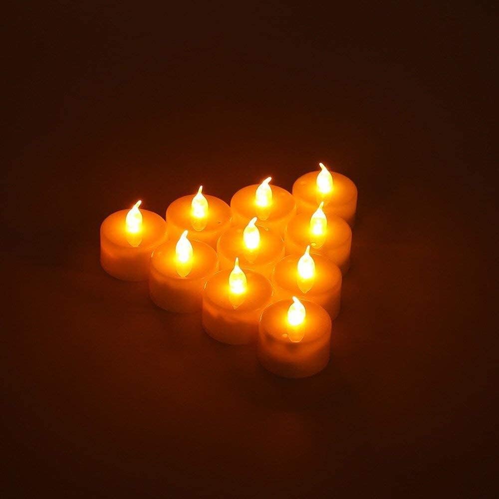 Battery Operated Flickering Flameless Tea Light LED Candles - Yellow (Pack of 24) - Batteries Included