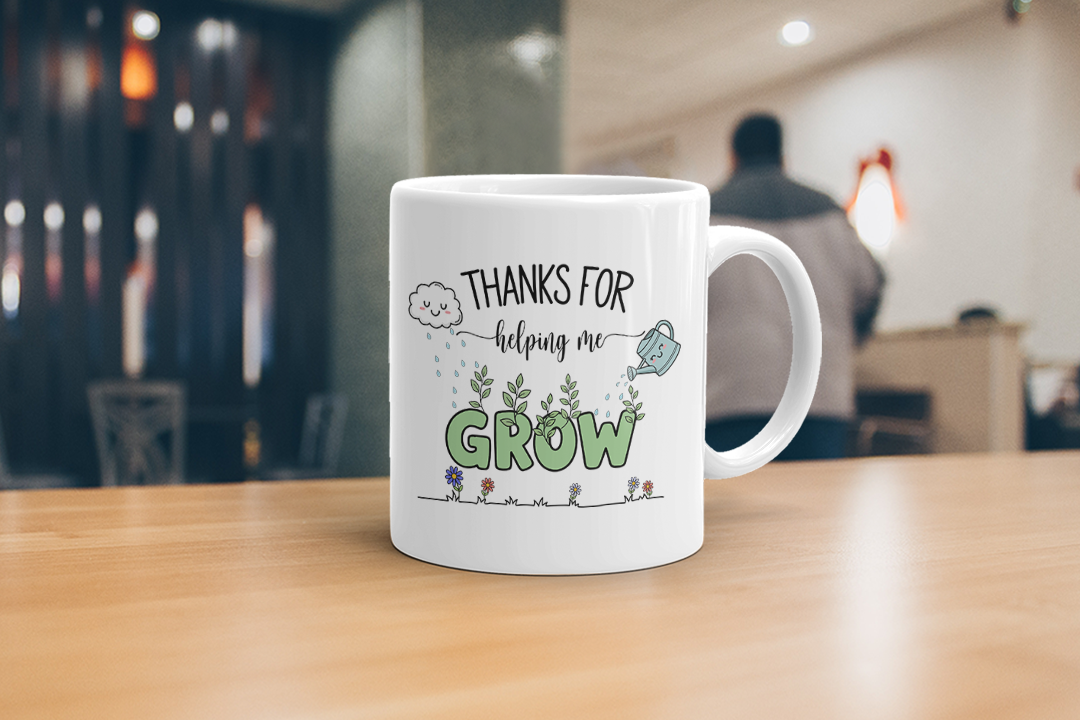 VIROSA Teacher Mug – “Thanks for Helping Me Grow” – Cute Thank You Gift from Students (11oz)
