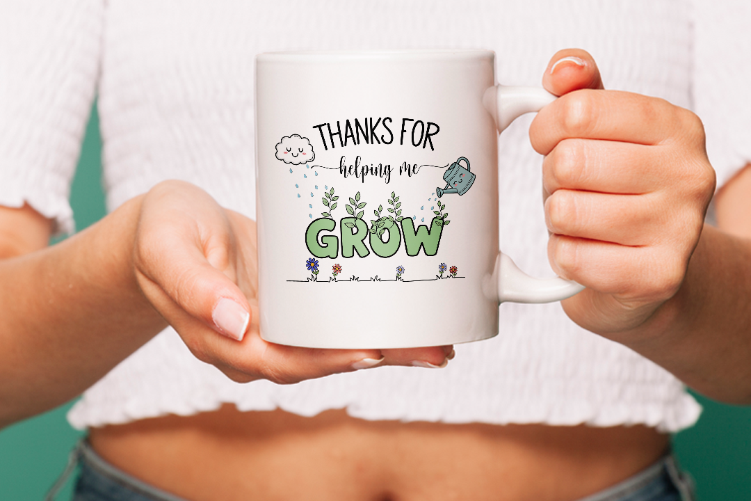 VIROSA Teacher Mug – “Thanks for Helping Me Grow” – Cute Thank You Gift from Students (11oz)