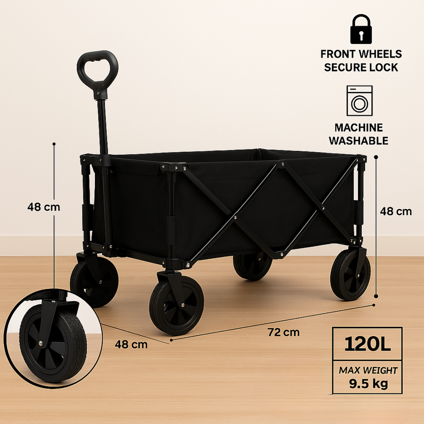 VIROSA 120L Wagon Trolley with Thin Tyres – Foldable Outdoor Utility Cart