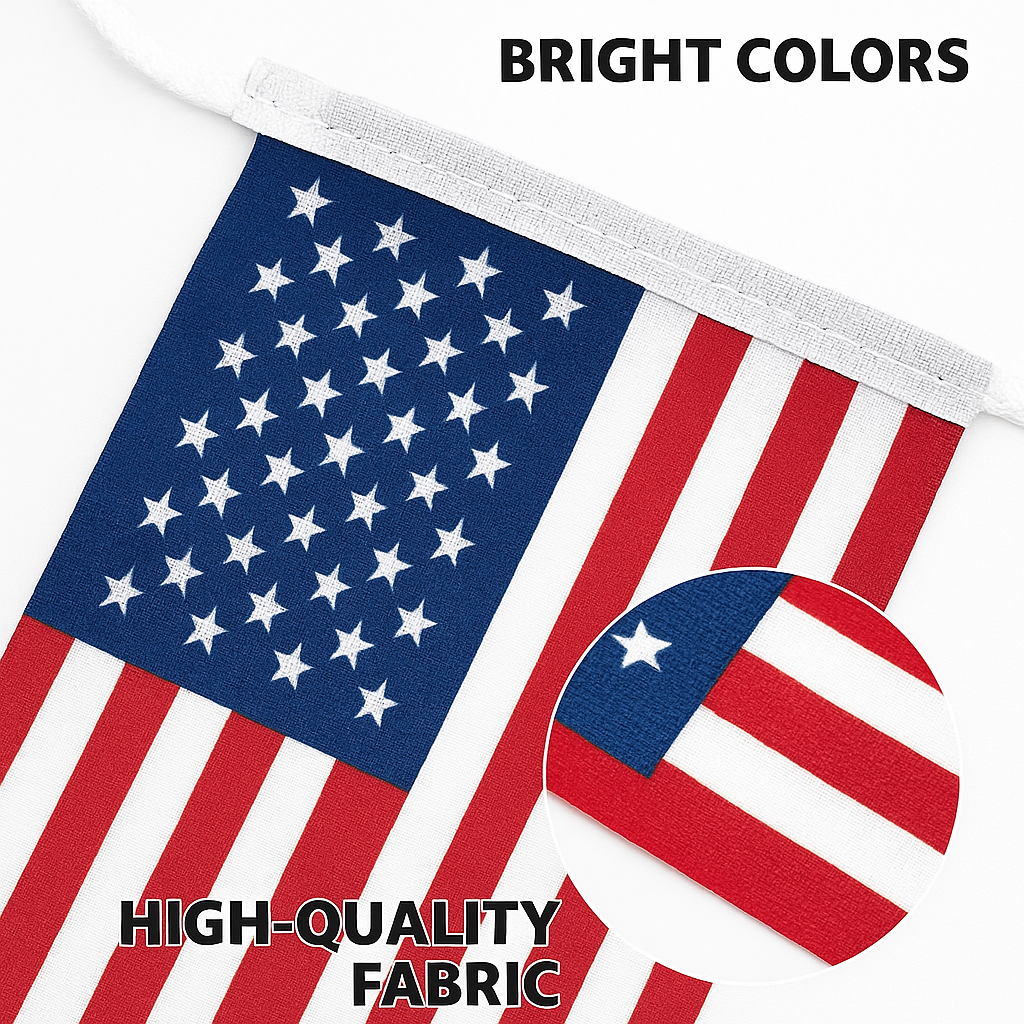 MEGA VALUE USA Flag Bunting – 36ft (11m) Long with 36 Flags – American Patriotic Banner for 4th of July, Independence Day, Memorial Day, Veterans Day, BBQs, Parties & Outdoor Decorations