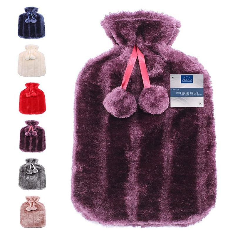 Premium Cozy Fluffy Violet Cover Hot Water Bottle - Large 2L