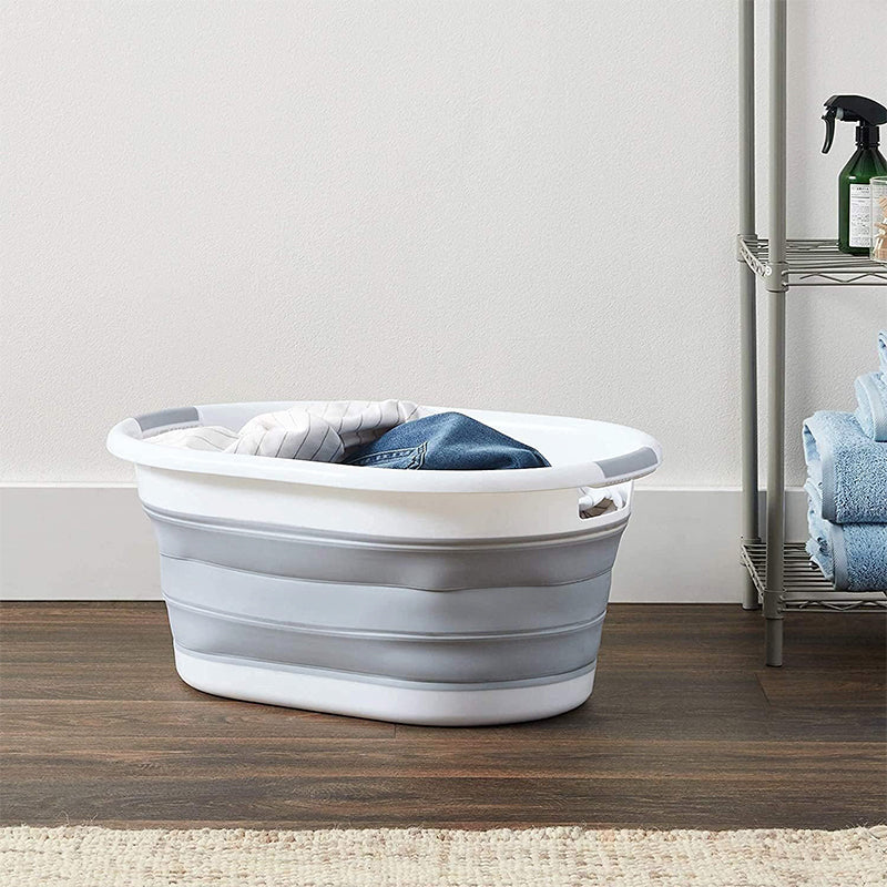 Oval Collapsible Laundry Basket: Foldable Storage Container/Organizer - Portable Washing Tub - Space-Saving Laundry Hamper