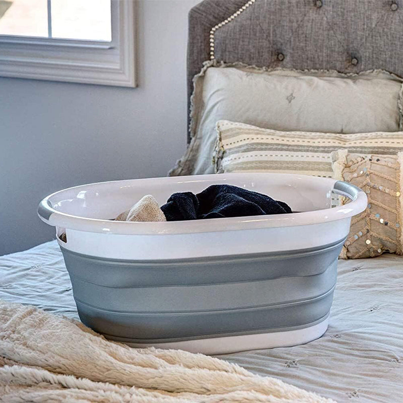 Oval Collapsible Laundry Basket: Foldable Storage Container/Organizer - Portable Washing Tub - Space-Saving Laundry Hamper