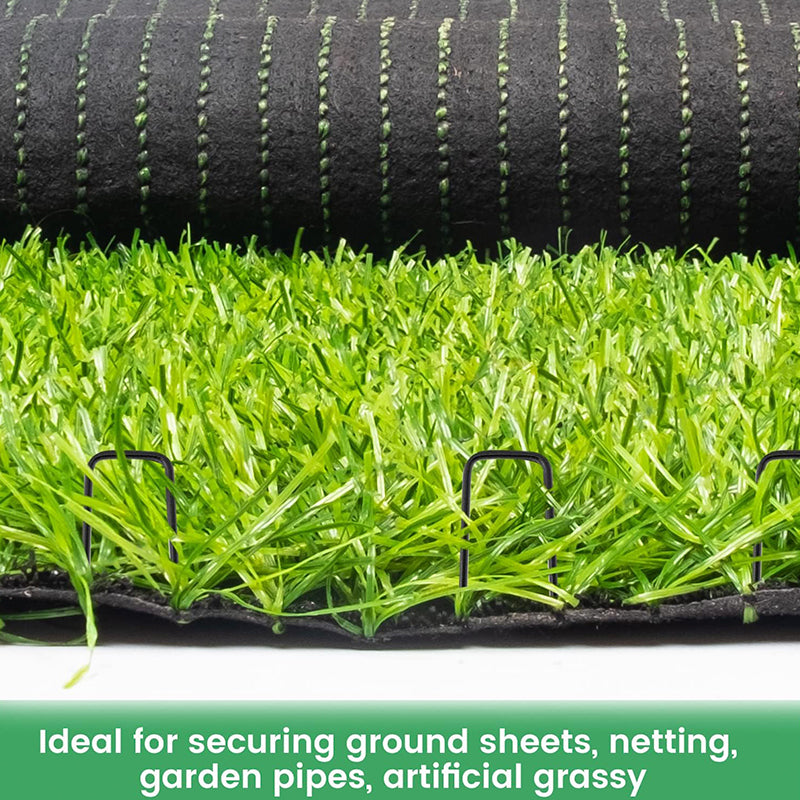 100 Pack Black Garden Pegs 6'' Galvanized Steel - Ideal for Weed Control Membrane, Netting, Landscape Fabric, Artificial Grass