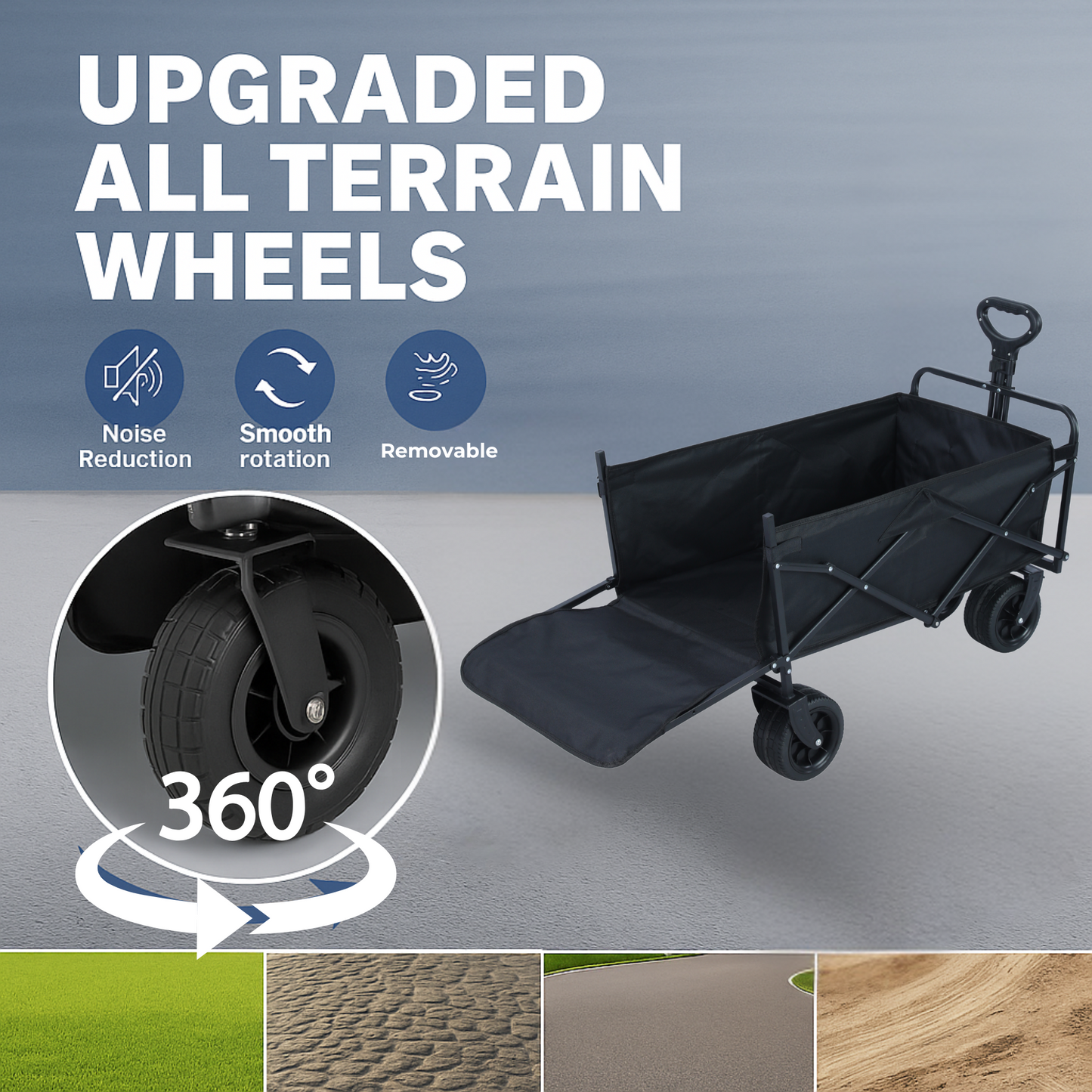 VIROSA 200L Wagon Trolley with Thick Tyres & Back Open Feature – Foldable Heavy Duty Outdoor Utility Cart for Camping, Gardening & Festivals