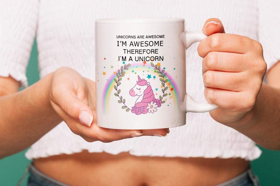 VIROSA Unicorn Mug – Unicorns are Awesome, I’m Awesome, Therefore I’m a Unicorn – Funny Gift for Girls, Teens, Friends – Birthday, Christmas or Just Because – 11oz White Ceramic Coffee Cup