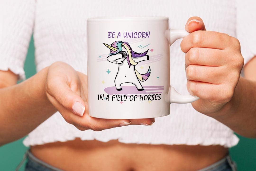 VIROSA Unicorn Mug – Be a Unicorn in a Field of Horses – Cute and Uplifting Gift for Girls, Teens, Women – Birthday, Christmas, Just Because – 11oz White Ceramic Coffee Cup
