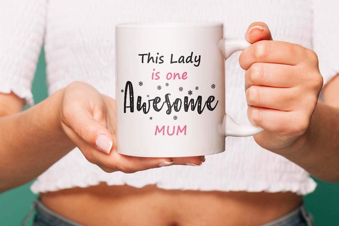 VIROSA Awesome Mom Mug – This Lady is One Awesome Mom – Funny Novelty Gift for Mother’s Day, Birthday, Christmas – 11oz White Ceramic Coffee Cup