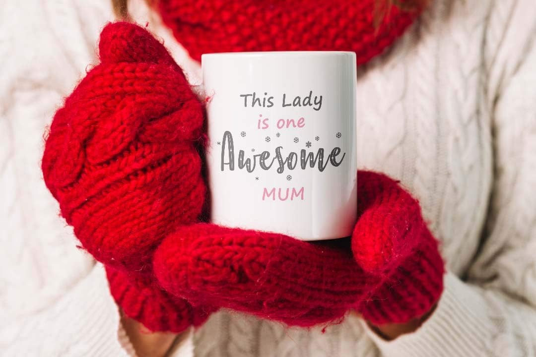 VIROSA Awesome Mom Mug – This Lady is One Awesome Mom – Funny Novelty Gift for Mother’s Day, Birthday, Christmas – 11oz White Ceramic Coffee Cup