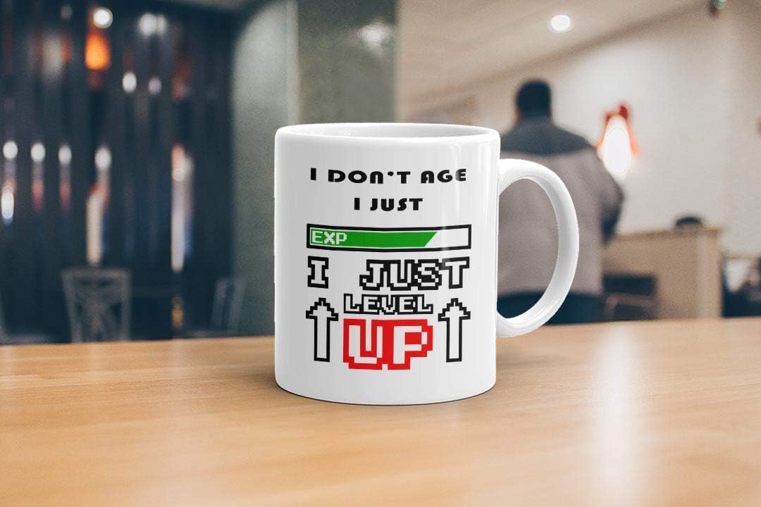 VIROSA Gamer Mug – I Don’t Age I Just Level Up – Funny Gaming Gift for Him, Her, Teens, Friends – Birthday, Christmas, Gamer Life – 11oz White Ceramic Coffee Cup