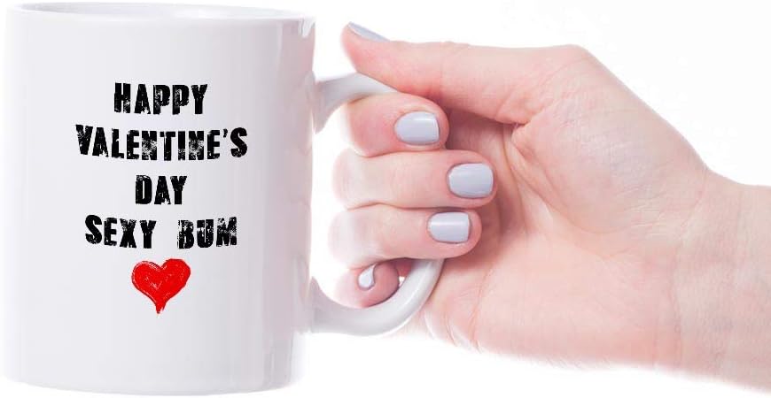 VIROSA Happy Valentine's Day Mug – Sexy Bum Edition – Funny, Cheeky Gift for Boyfriend, Girlfriend, Partner – Sarcastic Love Present – 11oz White Ceramic Coffee Cup