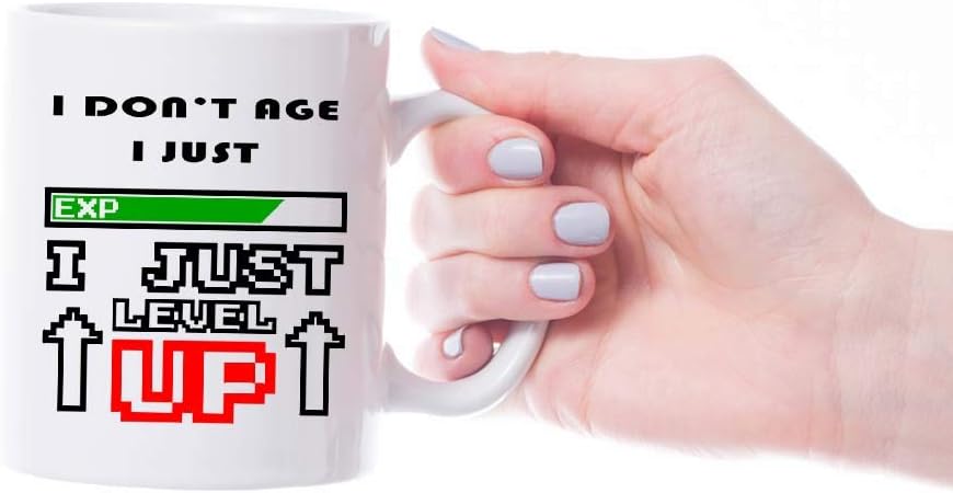 VIROSA Gamer Mug – I Don’t Age I Just Level Up – Funny Gaming Gift for Him, Her, Teens, Friends – Birthday, Christmas, Gamer Life – 11oz White Ceramic Coffee Cup