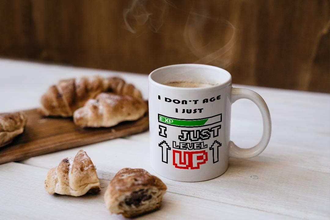 VIROSA Gamer Mug – I Don’t Age I Just Level Up – Funny Gaming Gift for Him, Her, Teens, Friends – Birthday, Christmas, Gamer Life – 11oz White Ceramic Coffee Cup