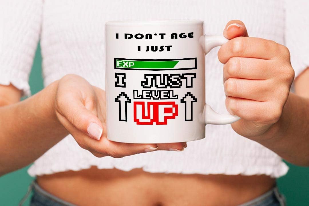 VIROSA Gamer Mug – I Don’t Age I Just Level Up – Funny Gaming Gift for Him, Her, Teens, Friends – Birthday, Christmas, Gamer Life – 11oz White Ceramic Coffee Cup