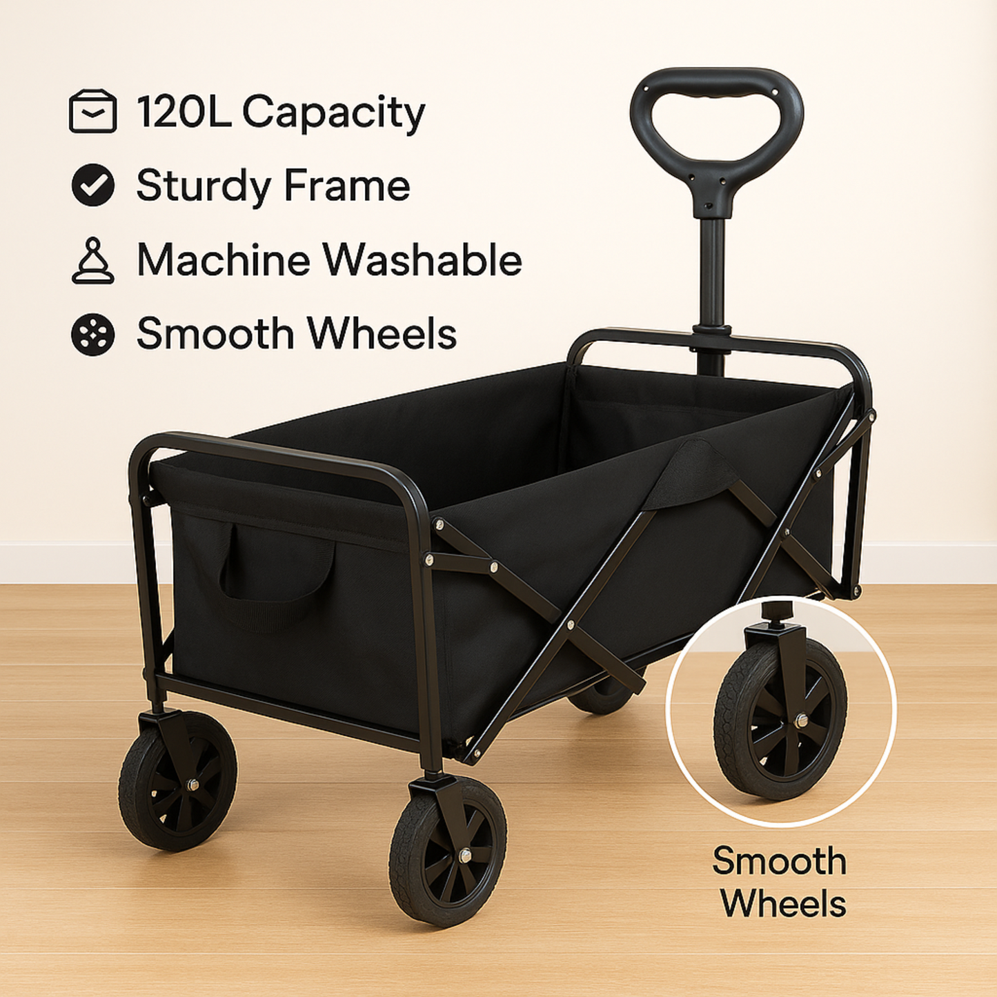 VIROSA 120L Wagon Trolley with Thin Tyres – Foldable Outdoor Utility Cart