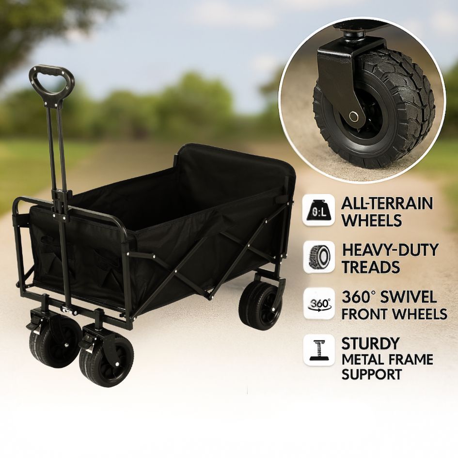 VIROSA 200L Wagon Trolley with Thick Tyres & Back Open Feature – Foldable Heavy Duty Outdoor Utility Cart for Camping, Gardening & Festivals