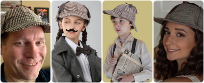 VIROSA Sherlock Holmes Fancy Dress 3pc Accessory Set – Deerstalker Hat + Magnifying Glass + Victorian Style Pipe – Detective Costume Kit for Adults or Kids