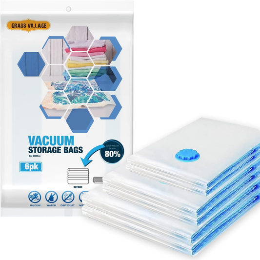 VIROSA Vacuum Storage Bags – Set of 6 Medium Compression Bags – Reusable Space Saver for Duvets, Bedding, Curtains, Pillows & Towels – Double Zip & Secure Valve