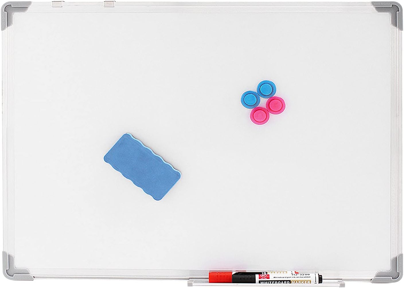 Magnetic White Board with Aluminum Frame - Dry Wipe Whiteboard Kit Including Pen with Eraser and Magnets (A2 60 cm x 45 cm)