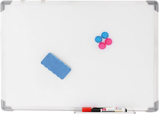 Magnetic White Board with Aluminum Frame - Dry Wipe Whiteboard Kit Including Pen with Eraser and Magnets (A2 60 cm x 45 cm)