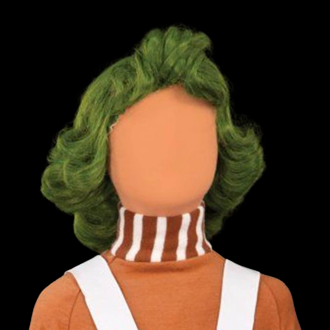 VIROSA Kids Oompa Loompa Worker Wig – Green Curly Fancy Dress Hairpiece for Boys & Girls | Ideal for World Book Day, Halloween, School Plays & Parties | Comfortable & Reusable