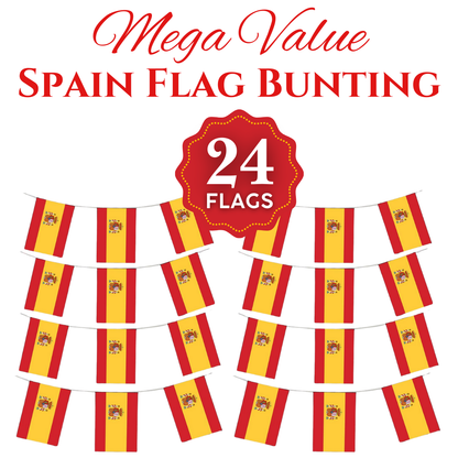 VIROSA Spain Flag Bunting – 10m / 33ft with 24 Flags – Durable Patriotic Decoration for Euro, World Cup, Festivals & Spanish National Celebrations