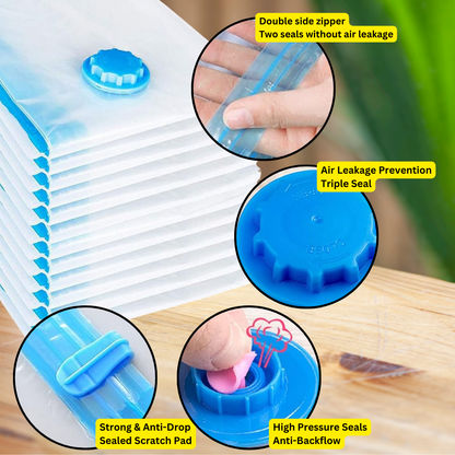 VIROSA Vacuum Storage Bags – Set of 6 Medium Compression Bags – Reusable Space Saver for Duvets, Bedding, Curtains, Pillows & Towels – Double Zip & Secure Valve