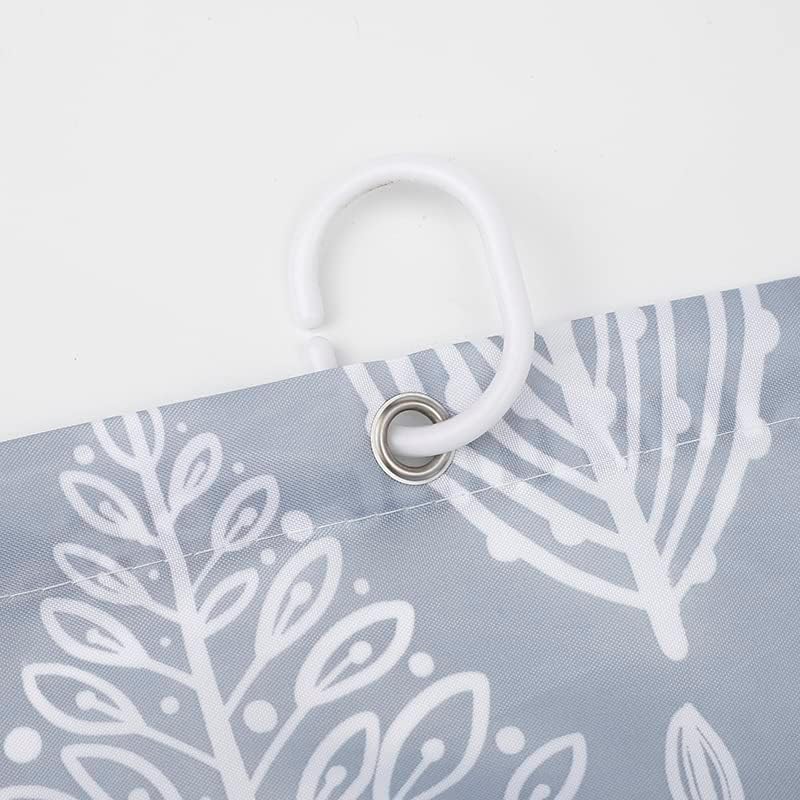 Grey Leaf Shower Curtain - Anti-Mould, Mildew Resistant | Size 180x180 cm (71 x 71 Inch) | Water Repellent Polyester Fabric
