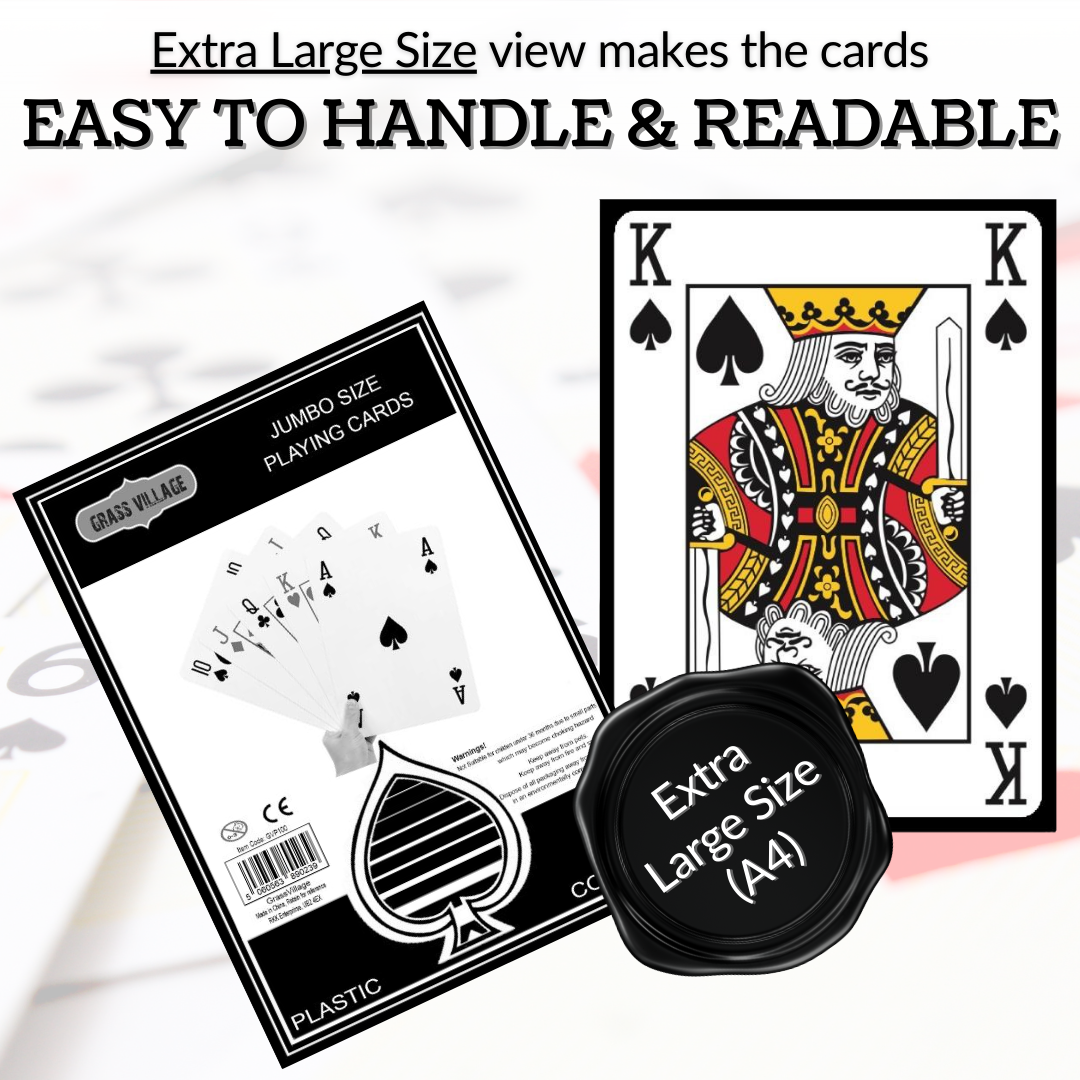 VIROSA Jumbo A4 Playing Cards – Giant 28cm x 20cm Plastic Coated, Water-Resistant Deck for Family Party Games, BBQs, Garden, Indoor & Outdoor Fun, Christmas & Events