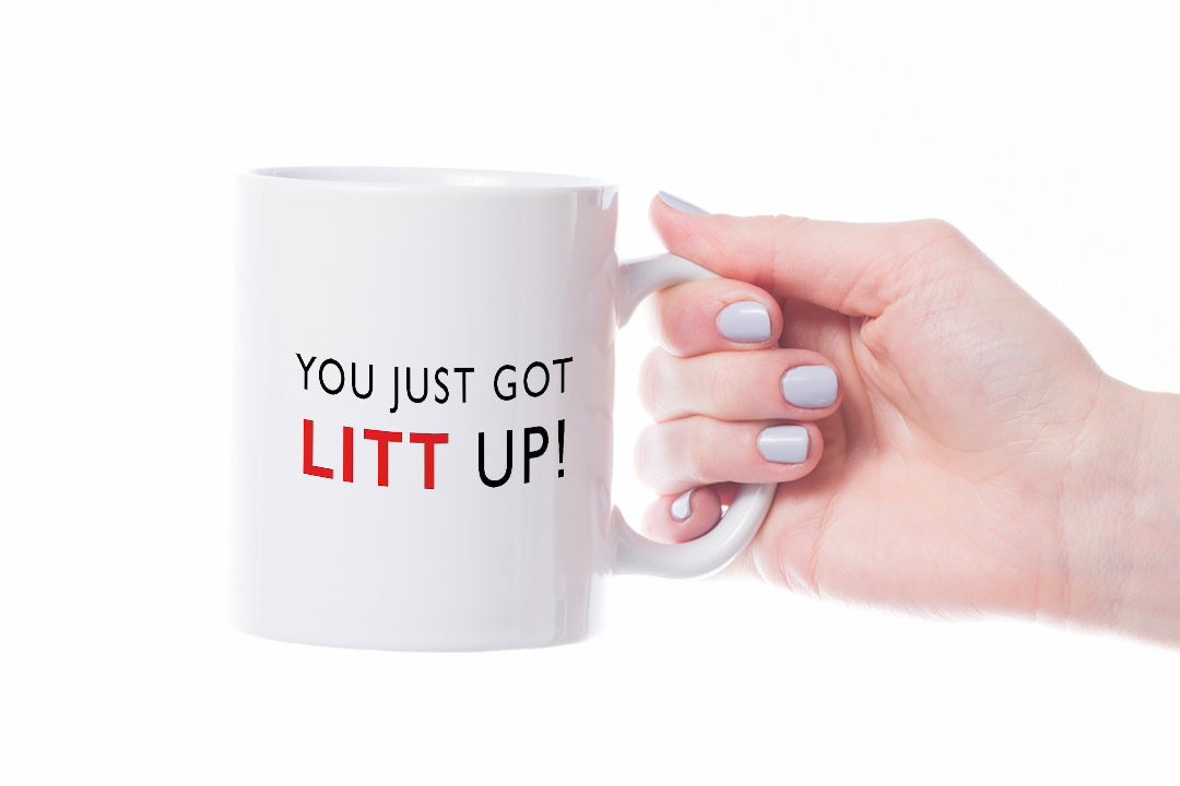 VIROSA “You Just Got Litt Up” Mug – White Ceramic Coffee Cup – Funny Office Gift for Christmas, Secret Santa, or Birthdays – 11oz