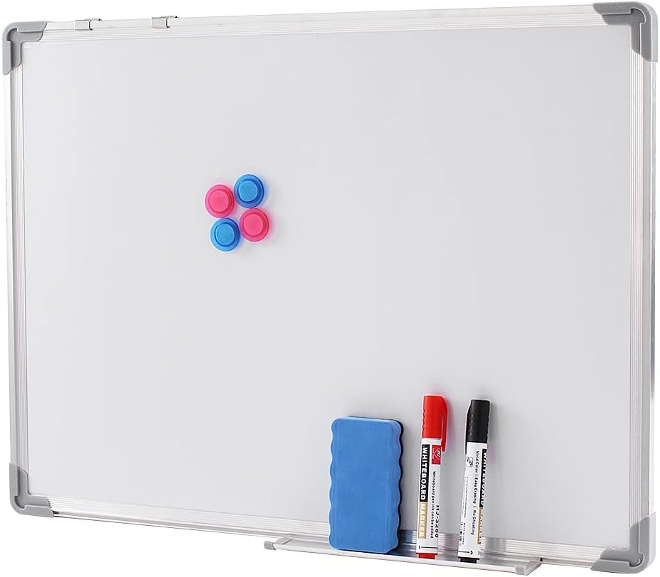 Magnetic White Board with Aluminum Frame - Dry Wipe Whiteboard Kit Including Pen with Eraser and Magnets (A2 60 cm x 45 cm)