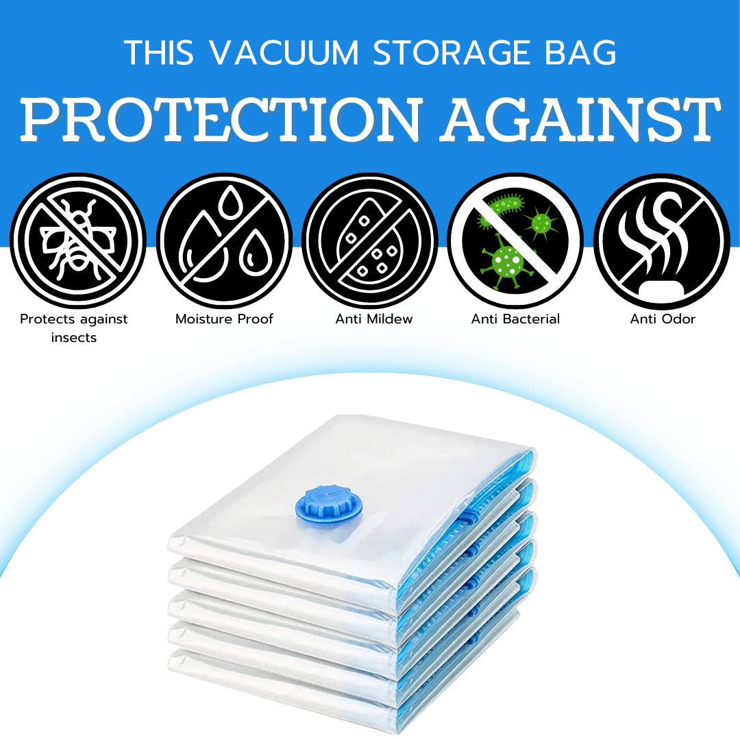VIROSA Vacuum Storage Bags – Set of 6 Medium Compression Bags – Reusable Space Saver for Duvets, Bedding, Curtains, Pillows & Towels – Double Zip & Secure Valve