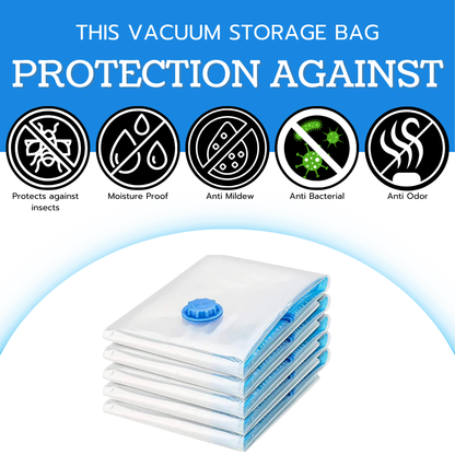 VIROSA Vacuum Storage Bags – Set of 6 Medium Compression Bags – Reusable Space Saver for Duvets, Bedding, Curtains, Pillows & Towels – Double Zip & Secure Valve