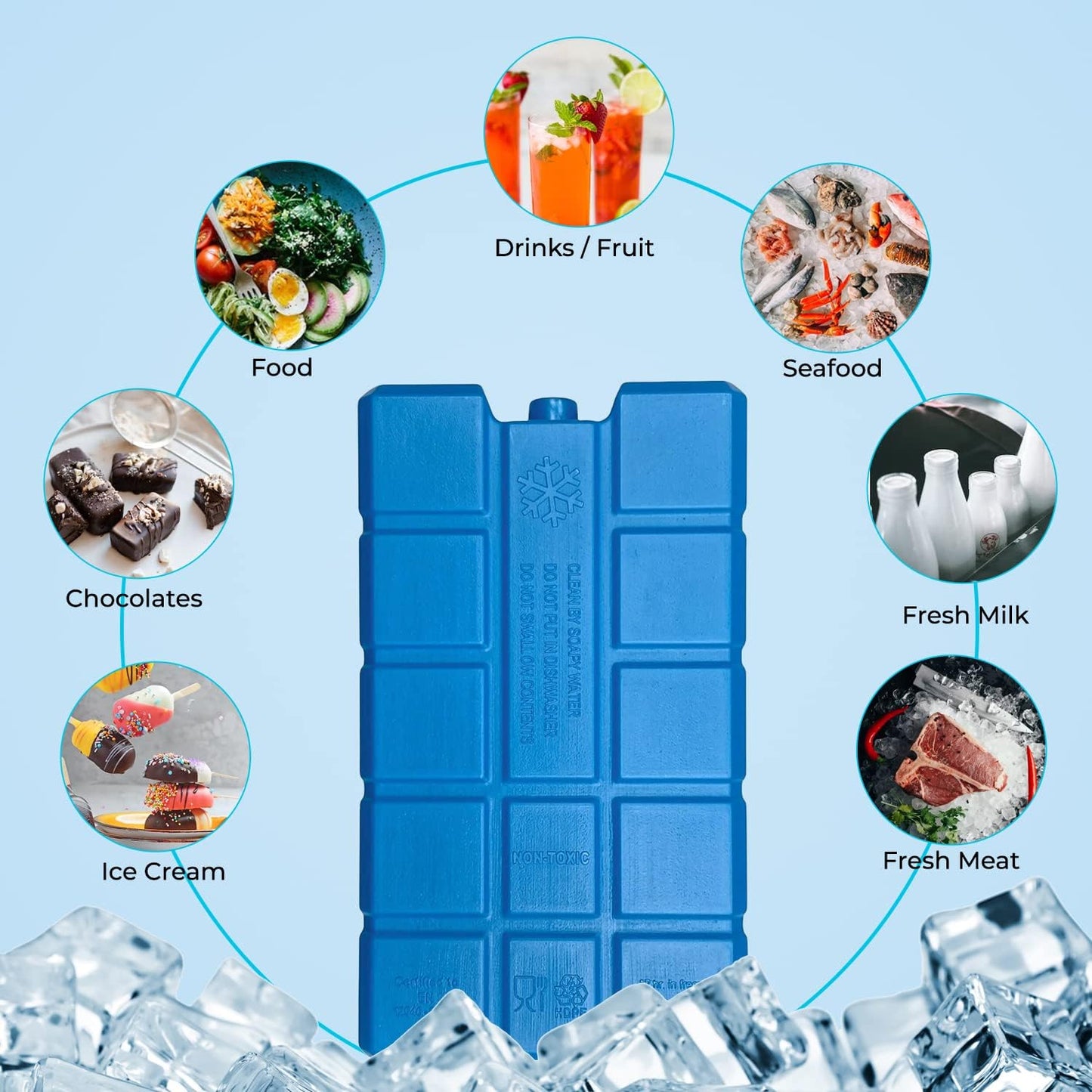 Ice Blocks for Freezers - Pack of 6 | Reusable and Space-Saving | Ideal for Keeping Food and Drinks Cold and Long