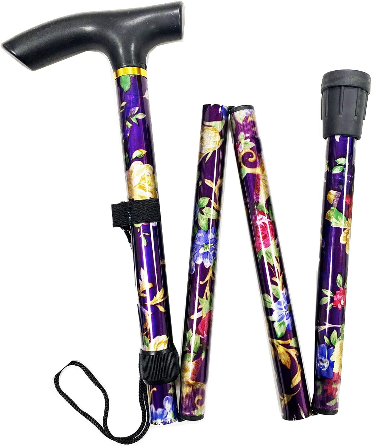 Floral Walking Stick - Lightweight, Foldable, Extendable, Adjustable Walking Cane | Flexible, Durable | Walking Aid, Mobility Aid | Collapsible