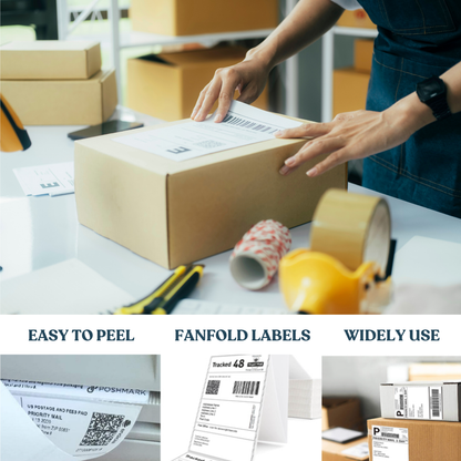 VIROSA 500 Pack 4x6 Inch Thermal Shipping Labels – Fanfold Direct Thermal Printer Paper with Permanent Adhesive – Commercial Grade White Labels for Amazon, Royal Mail, FedEx, DPD & More